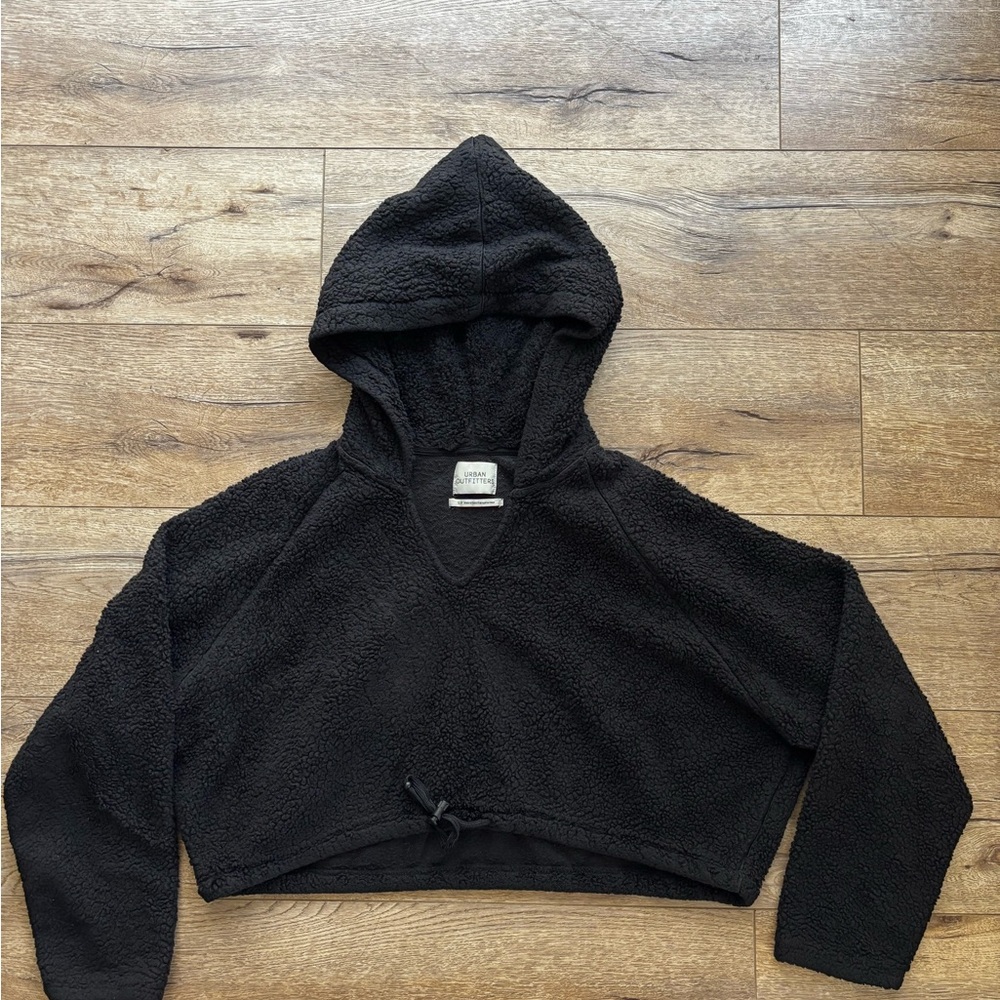 Urban Outfitters Women's Black Fuzzy Hooded Sweater (Small)
